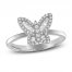 Diamond Butterfly Ring 1/3 ct tw Round & Baguette 10K White Gold