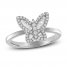 Diamond Butterfly Ring 1/3 ct tw Round & Baguette 10K White Gold