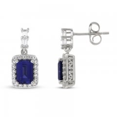 Lab-Created Blue Sapphire & Lab-Created White Sapphire Earrings Sterling Silver