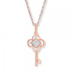 Key Necklace Diamond Accents 10K Rose Gold