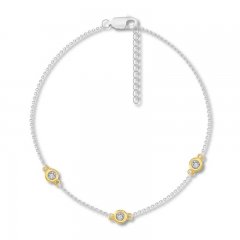 Diamond Circle Anklet Sterling Silver/10K Yellow Gold