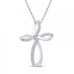 Diamond Cross Necklace 1/6 ct tw Round-cut 10K White Gold