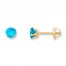 Children's Stud Earrings Blue Cubic Zirconia 14K Yellow Gold