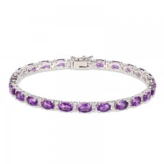 Amethyst & White Lab-Created Sapphire Bracelet Sterling Silver 7.25"