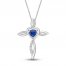 Blue & White Lab-Created Sapphire Cross Necklace Sterling Silver 18"