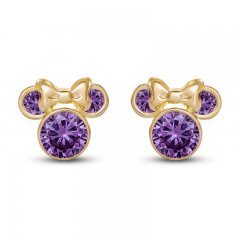 Children's Minnie Mouse Purple Cubic Zirconia Stud Earrings 14K Yellow Gold