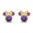 Children's Minnie Mouse Purple Cubic Zirconia Stud Earrings 14K Yellow Gold