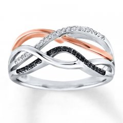 Black/White Diamond Ring 1/8 cttw Sterling Silver/10K Rose Gold