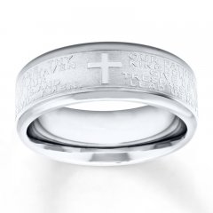 Men's Wedding Band Cross & Lord's Prayer Stainless Steel 8mm