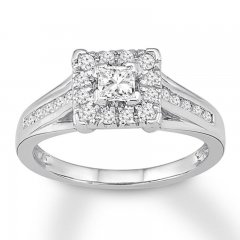 Diamond Engagement Ring 1/2 ct tw Princess/Round 10K White Gold