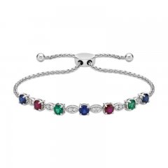 Lab-Created Ruby, Lab-Created Emerald, Blue & White Lab-Created Sapphire Bolo Bracelet Sterling Silver 7.5"