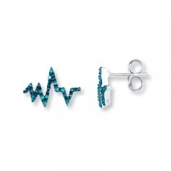 Heartbeat Earrings 1/10 ct tw Blue Diamonds Sterling Silver