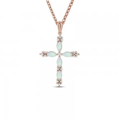 Opal & Diamond Cross Necklace 1/15 ct tw 10K Rose Gold 18"