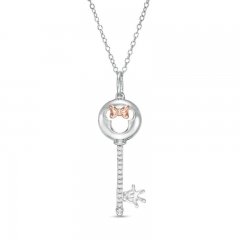 Disney Treasures Minnie Mouse Diamond Necklace 1/20 ct tw Round-Cut Sterling Silver/10K Rose Gold 17"