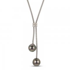 Tahitian Cultured Pearl Lariat Necklace Sterling Silver