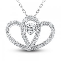 Two as One Diamond Heart Necklace 3/4 ct tw Round-Cut Sterling Silver 18"