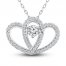 Two as One Diamond Heart Necklace 3/4 ct tw Round-Cut Sterling Silver 18"