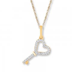 Heart Key Necklace 1/20 ct tw Diamonds 10K Yellow Gold