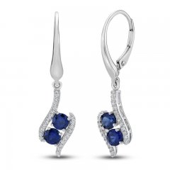 Blue/White Lab-Created Sapphire Two-Stone Drop Earrings Sterling Silver