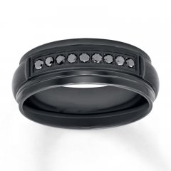 Men's Wedding Band 1/6 ct tw Diamond Black Stainless Steel