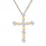 Diamond Cross Necklace 1/6 ct tw Round-cut 10K Yellow Gold