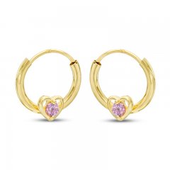 Children's Pink Cubic Zirconia Hoop Earrings 14K Yellow Gold