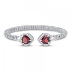 Garnet & White Topaz Popcorn Mesh Cuff Bracelet Sterling Silver