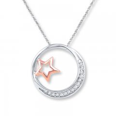 Moon/Star Necklace 1/15 ct tw Diamonds Sterling Silver/10K Gold