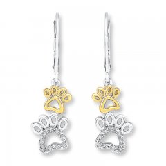 Paw Print Earrings 1/15 ct tw Diamonds Sterling Silver/10K Gold