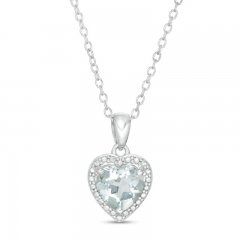 Aquamarine Heart Necklace Sterling Silver