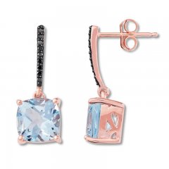 Blue Topaz Earrings 1/20 ct tw Black Diamonds 10K Rose Gold