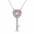 Diamond Heart Key Necklace 1/5 ct tw 10K Rose Gold Sterling Silver 18"