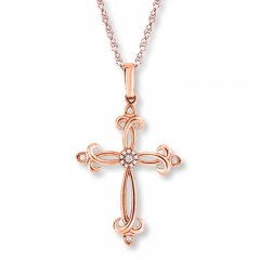 Cross Necklace 1/15 ct tw Diamonds 10K Rose Gold