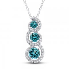 Oceanic Blue Topaz & White Topaz 3-Stone Necklace Sterling Silver 18"