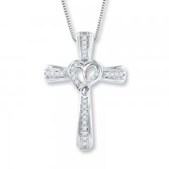 Diamond Cross Necklace 1/6 ct tw Round-cut Sterling Silver