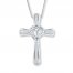 Diamond Cross Necklace 1/6 ct tw Round-cut Sterling Silver