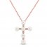 Freshwater Pearl & White Topaz Cross Necklace 10K Rose Gold 18"