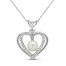 Cultured Pearl & White Lab-Created Sapphire Heart Necklace Sterling Silver 18"