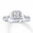 Diamond Engagement Ring 3/4 ct tw Princess/Round 14K White Gold