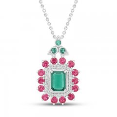 Lab-Created Emerald/Lab-Created Ruby/White Lab-Created Sapphire Necklace Sterling Silver 18"