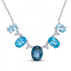 Vibrant Shades Blue Topaz & White Lab-Created Sapphire Necklace Sterling Silver 16.3"