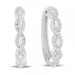 Diamond Hoop Earrings 1/4 ct tw Baguette/Round-cut 10K White Gold