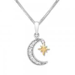 Diamond Moon Necklace 1/15 cttw Sterling Silver/10K Yellow Gold