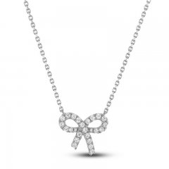 Diamond Bow Necklace 1/5 ct tw Round-cut 10K White Gold 18"