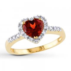 Garnet Heart Ring 1/10 ct tw Diamonds 10K Yellow Gold