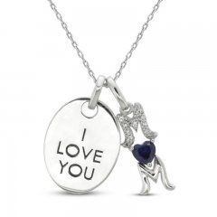 Blue & White Lab-Created Sapphire 'I Love You Mom' Necklace Sterling Silver 18"