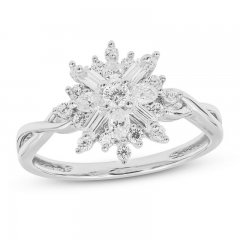 Sparks of Love Diamond Ring 1/2 ct tw Round/Baguette/Marquise 10K White Gold