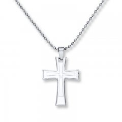 Men's Cross Necklace Stainless Steel 24" Length