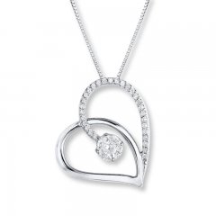 Diamond Heart Necklace 1/4 ct tw Round-cut 14K White Gold