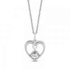 Hallmark Diamonds White Topaz Heart Necklace 1/10 ct tw Round-Cut Sterling Silver 18"